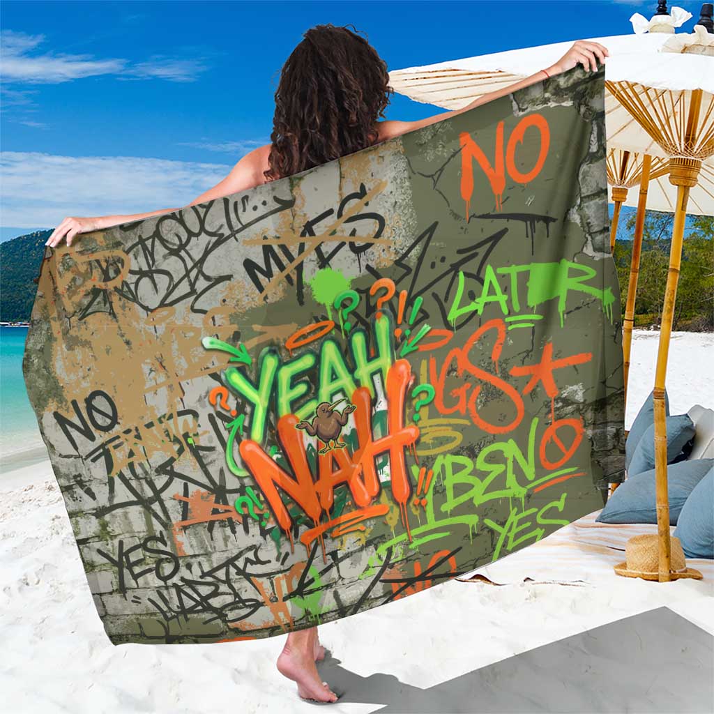 Yeah Nah Graffiti Skull New Zealand Slang Sarong Kiwi Grunge Brick Wall and Bold Urban Street Art