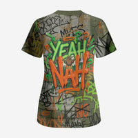 Yeah Nah Graffiti Skull New Zealand Slang Scrub Top Kiwi Grunge Brick Wall and Bold Urban Street Art TS04 - Polynesian Pride