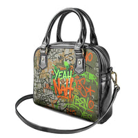 Yeah Nah Graffiti Skull New Zealand Slang Shoulder Handbag Kiwi Grunge Brick Wall and Bold Urban Street Art