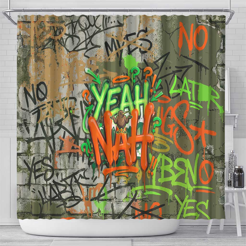 Yeah Nah Graffiti Skull New Zealand Slang Shower Curtain Kiwi Grunge Brick Wall and Bold Urban Street Art TS04 - Polynesian Pride