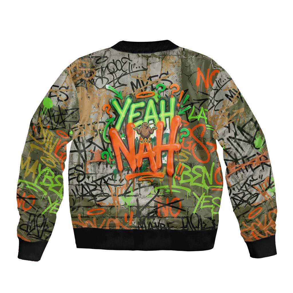 Yeah Nah Graffiti Skull New Zealand Slang Sleeve Zip Bomber Jacket Kiwi Grunge Brick Wall and Bold Urban Street Art TS04 - Polynesian Pride
