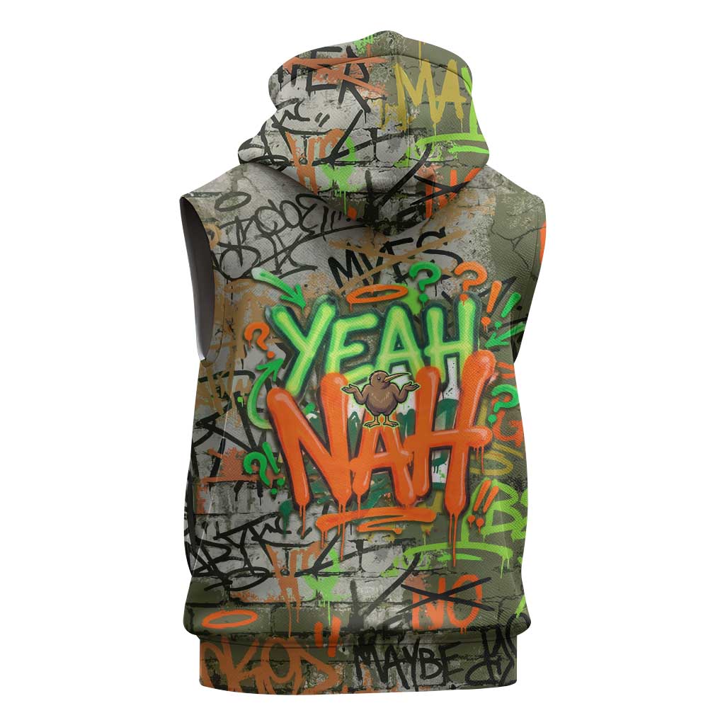Yeah Nah Graffiti Skull New Zealand Slang Sleeveless Zip Hoodie Kiwi Grunge Brick Wall and Bold Urban Street Art TS04 - Polynesian Pride
