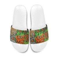 Yeah Nah Graffiti Skull New Zealand Slang Slide Sandals Kiwi Grunge Brick Wall and Bold Urban Street Art TS04 Multicolor - Polynesian Pride