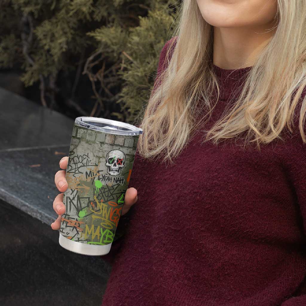 Yeah Nah Graffiti Skull New Zealand Slang Tumbler Cup Kiwi Grunge Brick Wall and Bold Urban Street Art TS04 - Polynesian Pride
