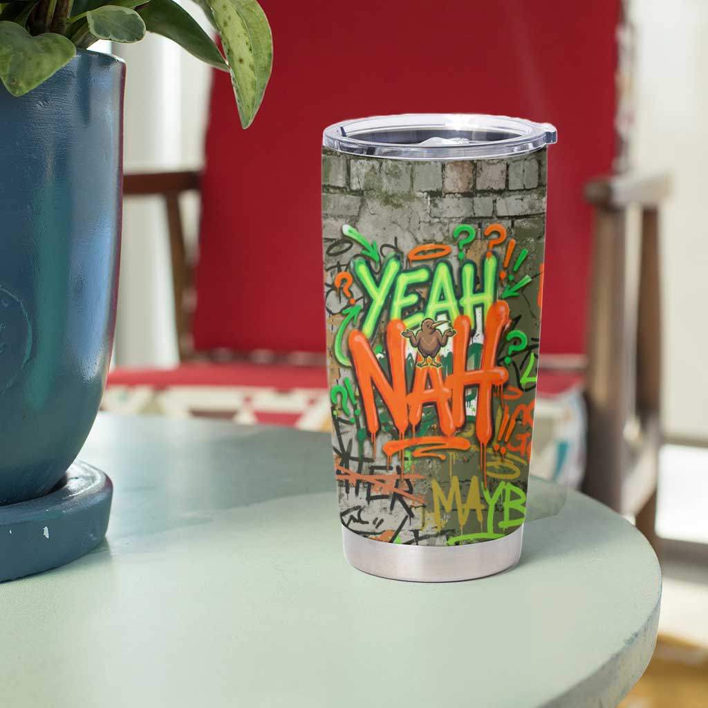 Yeah Nah Graffiti Skull New Zealand Slang Tumbler Cup Kiwi Grunge Brick Wall and Bold Urban Street Art TS04 - Polynesian Pride