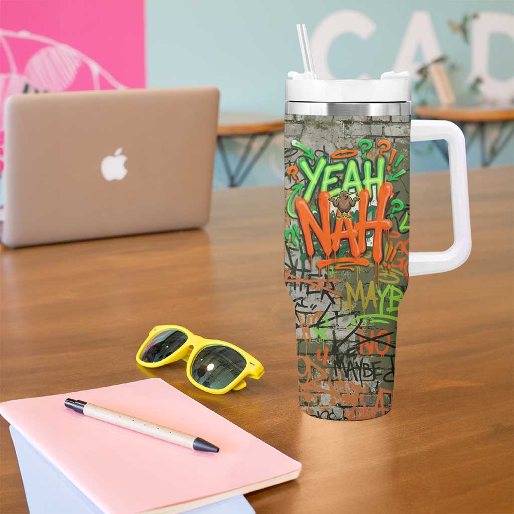 Yeah Nah Graffiti Skull New Zealand Slang Tumbler With Handle Kiwi Grunge Brick Wall and Bold Urban Street Art TS04 - Polynesian Pride