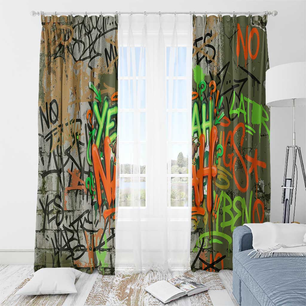 Yeah Nah Graffiti Skull New Zealand Slang Window Curtain Kiwi Grunge Brick Wall and Bold Urban Street Art TS04 - Polynesian Pride