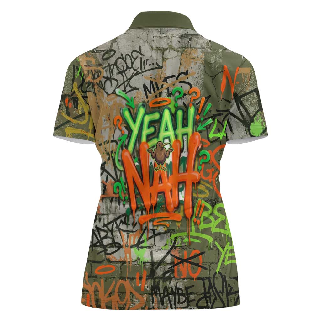 Yeah Nah Graffiti Skull New Zealand Slang Women Polo Shirt Kiwi Grunge Brick Wall and Bold Urban Street Art TS04 - Polynesian Pride