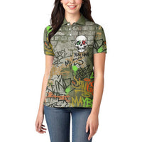 Yeah Nah Graffiti Skull New Zealand Slang Women Polo Shirt Kiwi Grunge Brick Wall and Bold Urban Street Art TS04 - Polynesian Pride