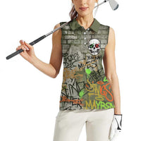 Yeah Nah Graffiti Skull New Zealand Slang Women Sleeveless Polo Shirt Kiwi Grunge Brick Wall and Bold Urban Street Art TS04 - Polynesian Pride