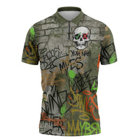 Yeah Nah Graffiti Skull New Zealand Slang Zipper Polo Shirt Kiwi Grunge Brick Wall and Bold Urban Street Art TS04 Multicolor - Polynesian Pride