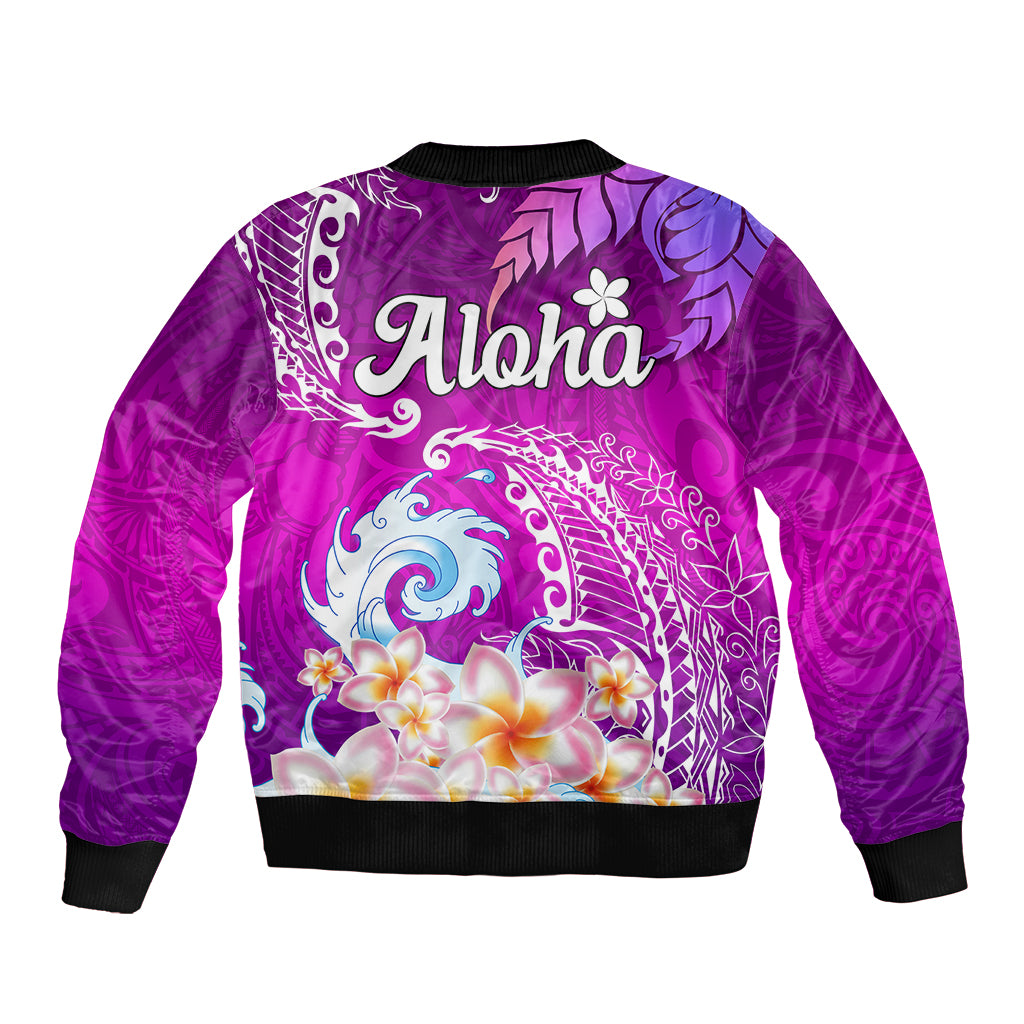Hawaii Plumeria Flower Bomber Jacket Plumeria FLowers And Polynesian Pattern TS04 - Polynesian Pride