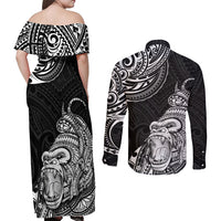 Hawaii Polynesian Couples Matching Off Shoulder Maxi Dress and Long Sleeve Button Shirts Gorila Tatoo Polynesian Style TS04 - Polynesian Pride