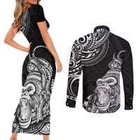Hawaii Polynesian Couples Matching Short Sleeve Bodycon Dress and Long Sleeve Button Shirts Gorila Tatoo Polynesian Style TS04 - Polynesian Pride