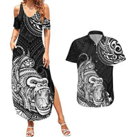 Hawaii Polynesian Couples Matching Summer Maxi Dress and Hawaiian Shirt Gorila Tatoo Polynesian Style TS04 Black - Polynesian Pride