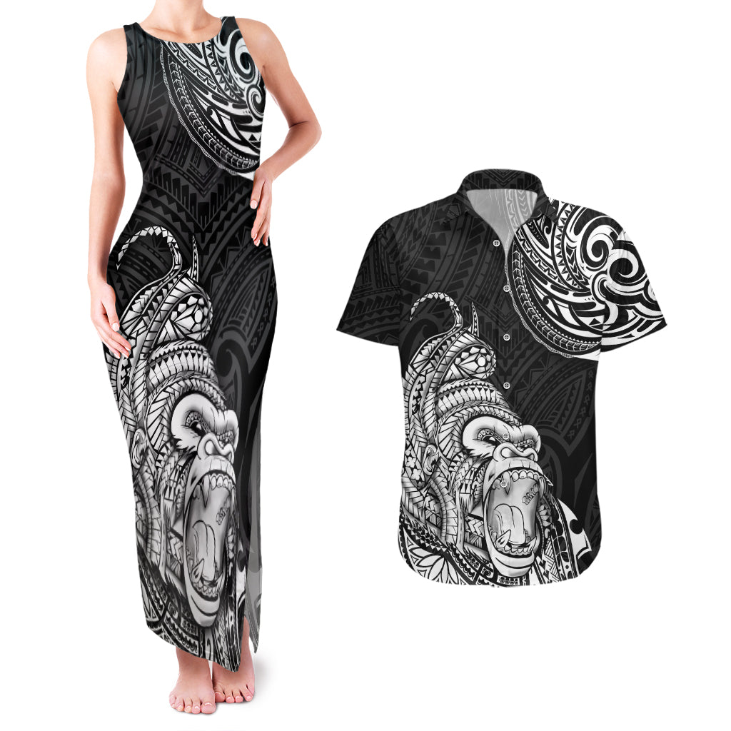 Hawaii Polynesian Couples Matching Tank Maxi Dress and Hawaiian Shirt Gorila Tatoo Polynesian Style TS04 Black - Polynesian Pride