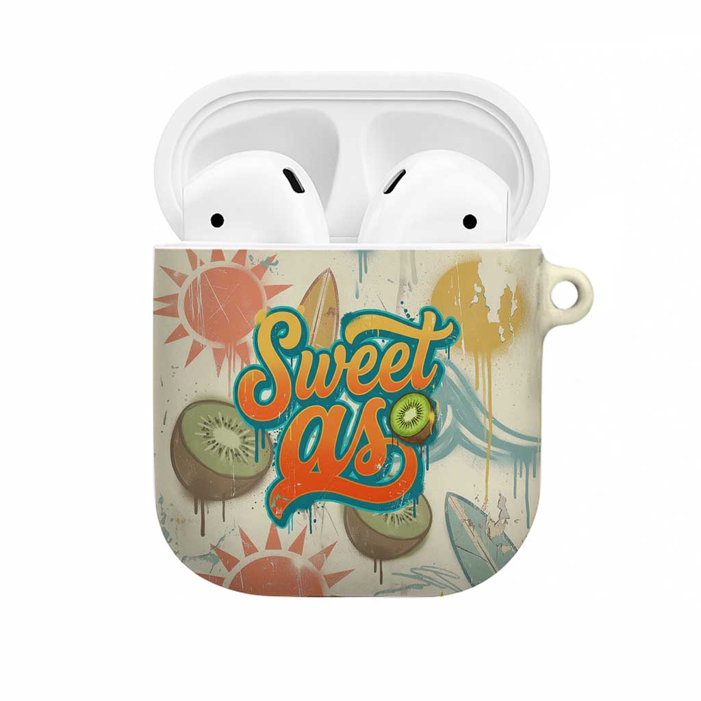 NZ Slang Sweet As Kiwi Shaka Sign AirPods Case New Zealand Surfboards Sun and Tropical Beach Retro TS04 Beige - Polynesian Pride