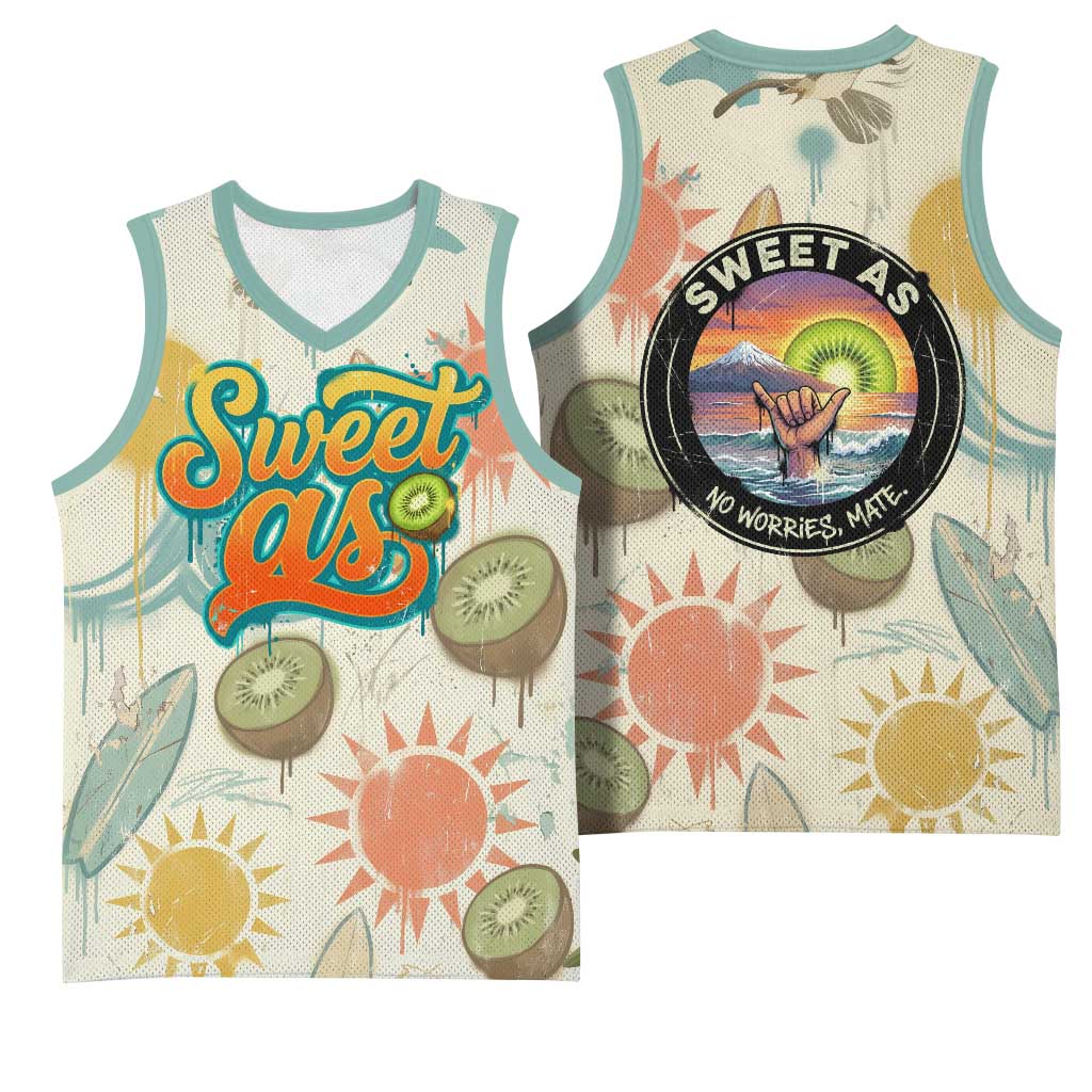 NZ Slang Sweet As Kiwi Shaka Sign Basketball Jersey New Zealand Surfboards Sun and Tropical Beach Retro TS04 - Polynesian Pride