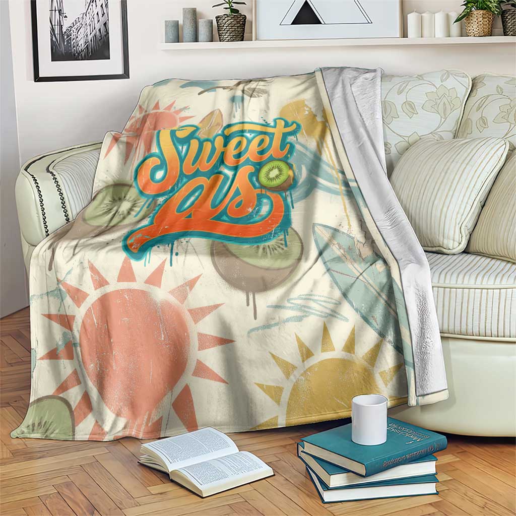 NZ Slang Sweet As Kiwi Shaka Sign Blanket New Zealand Surfboards Sun and Tropical Beach Retro TS04 Beige - Polynesian Pride