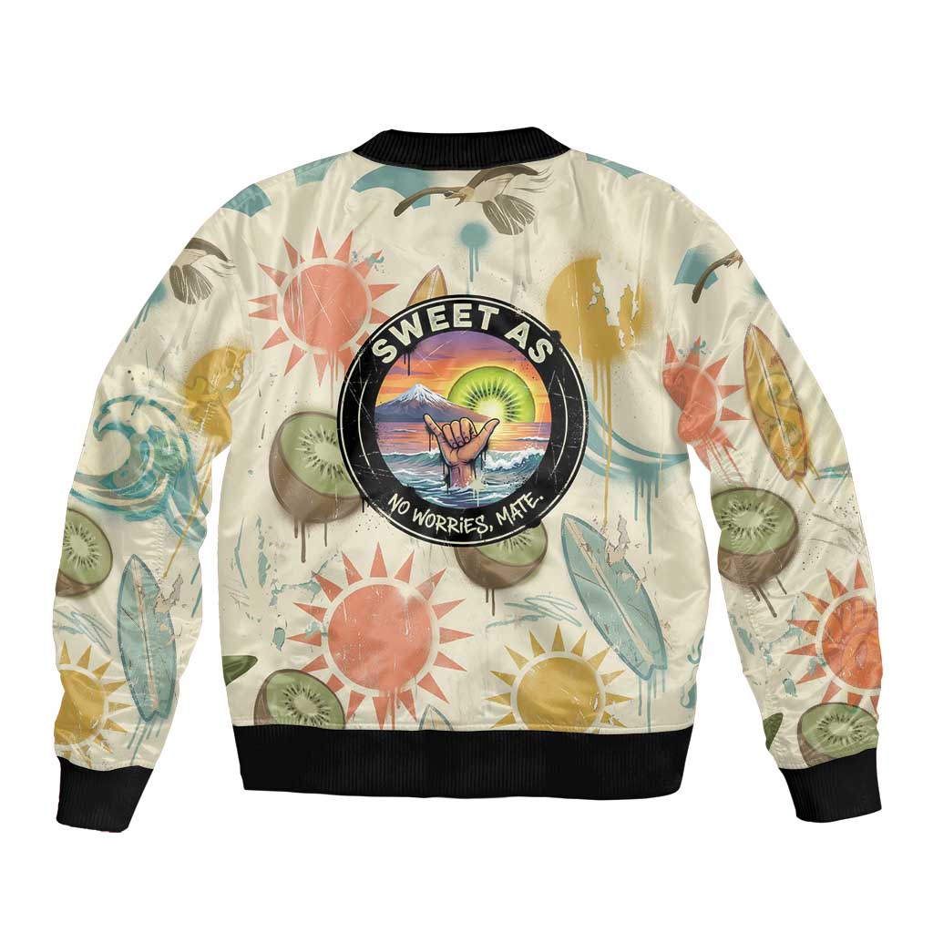 NZ Slang Sweet As Kiwi Shaka Sign Bomber Jacket New Zealand Surfboards Sun and Tropical Beach Retro TS04 - Polynesian Pride