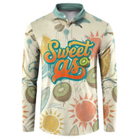 NZ Slang Sweet As Kiwi Shaka Sign Button Sweatshirt New Zealand Surfboards Sun and Tropical Beach Retro TS04 Beige - Polynesian Pride
