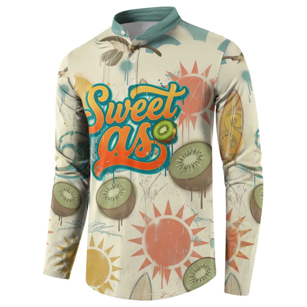 NZ Slang Sweet As Kiwi Shaka Sign Button Sweatshirt New Zealand Surfboards Sun and Tropical Beach Retro TS04 - Polynesian Pride