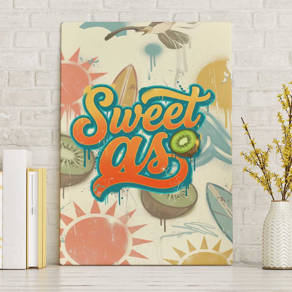 NZ Slang Sweet As Kiwi Shaka Sign Canvas Wall Art New Zealand Surfboards Sun and Tropical Beach Retro TS04 Without Frame Beige - Polynesian Pride