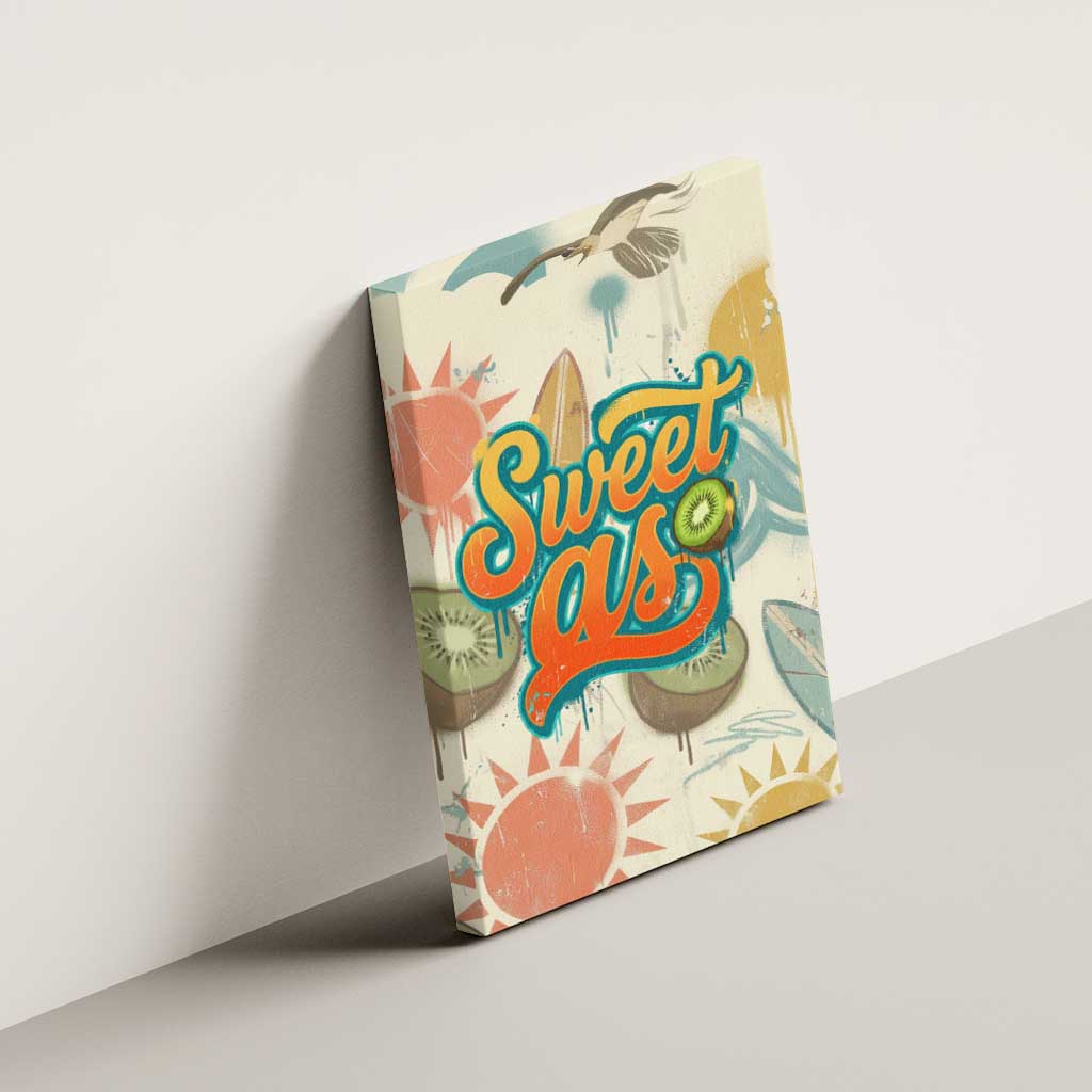 NZ Slang Sweet As Kiwi Shaka Sign Canvas Wall Art New Zealand Surfboards Sun and Tropical Beach Retro TS04 - Polynesian Pride