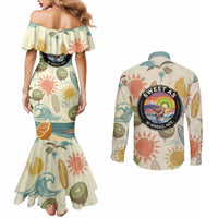 NZ Slang Sweet As Kiwi Shaka Sign Couples Matching Mermaid Dress and Long Sleeve Button Shirt New Zealand Surfboards Sun and Tropical Beach Retro TS04 - Polynesian Pride