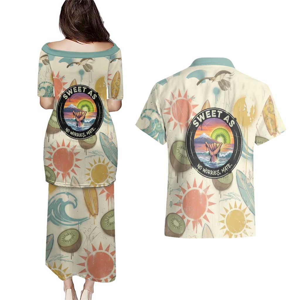 NZ Slang Sweet As Kiwi Shaka Sign Couples Matching Puletasi and Hawaiian Shirt New Zealand Surfboards Sun and Tropical Beach Retro TS04 - Polynesian Pride