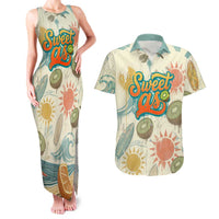 NZ Slang Sweet As Kiwi Shaka Sign Couples Matching Tank Maxi Dress and Hawaiian Shirt New Zealand Surfboards Sun and Tropical Beach Retro TS04 Beige - Polynesian Pride