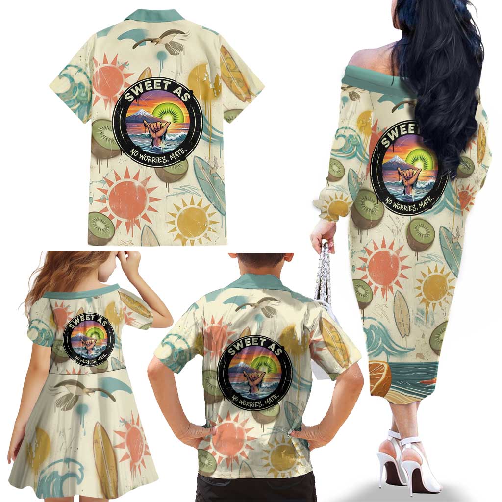NZ Slang Sweet As Kiwi Shaka Sign Family Matching Off The Shoulder Long Sleeve Dress and Hawaiian Shirt New Zealand Surfboards Sun and Tropical Beach Retro TS04 - Polynesian Pride