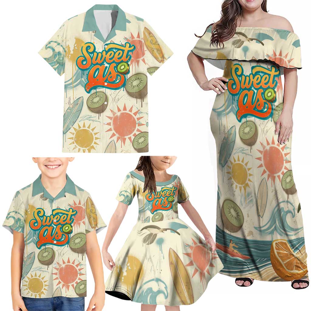 NZ Slang Sweet As Kiwi Shaka Sign Family Matching Off Shoulder Maxi Dress and Hawaiian Shirt New Zealand Surfboards Sun and Tropical Beach Retro TS04 - Polynesian Pride