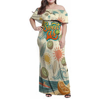 NZ Slang Sweet As Kiwi Shaka Sign Family Matching Off Shoulder Maxi Dress and Hawaiian Shirt New Zealand Surfboards Sun and Tropical Beach Retro TS04 Mom's Dress Beige - Polynesian Pride