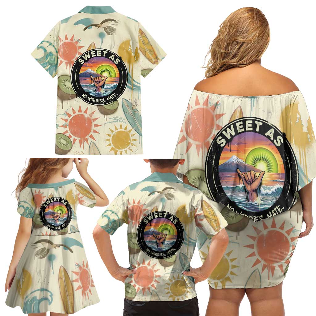 NZ Slang Sweet As Kiwi Shaka Sign Family Matching Off Shoulder Short Dress and Hawaiian Shirt New Zealand Surfboards Sun and Tropical Beach Retro TS04 - Polynesian Pride