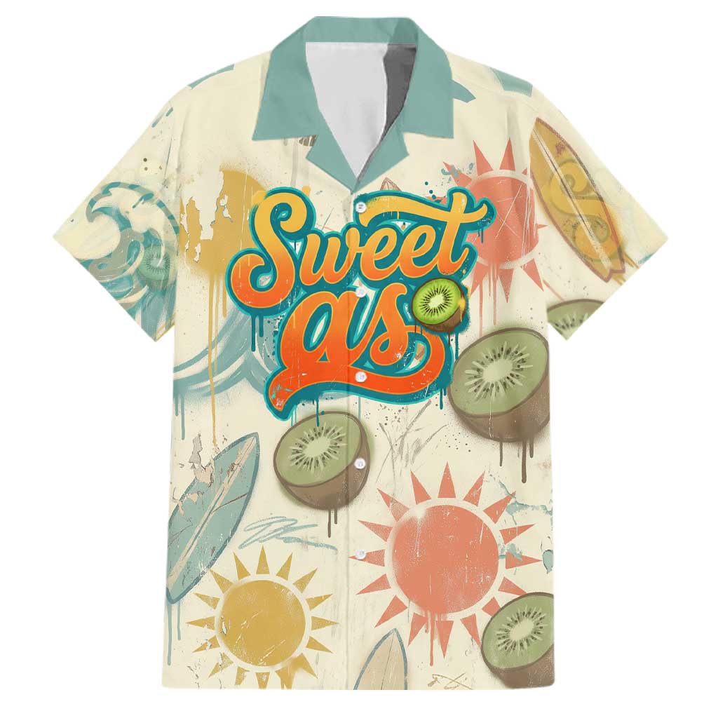 NZ Slang Sweet As Kiwi Shaka Sign Family Matching Off Shoulder Short Dress and Hawaiian Shirt New Zealand Surfboards Sun and Tropical Beach Retro TS04 Dad's Shirt - Short Sleeve Beige - Polynesian Pride