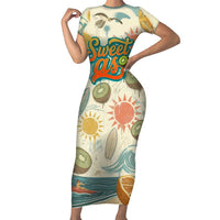 NZ Slang Sweet As Kiwi Shaka Sign Family Matching Short Sleeve Bodycon Dress and Hawaiian Shirt New Zealand Surfboards Sun and Tropical Beach Retro TS04 Mom's Dress Beige - Polynesian Pride