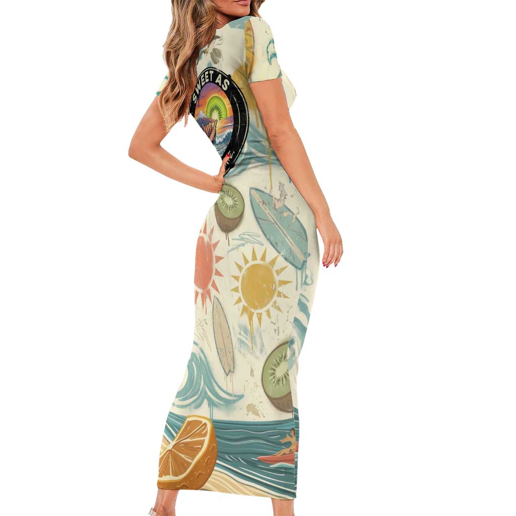 NZ Slang Sweet As Kiwi Shaka Sign Family Matching Short Sleeve Bodycon Dress and Hawaiian Shirt New Zealand Surfboards Sun and Tropical Beach Retro TS04 - Polynesian Pride