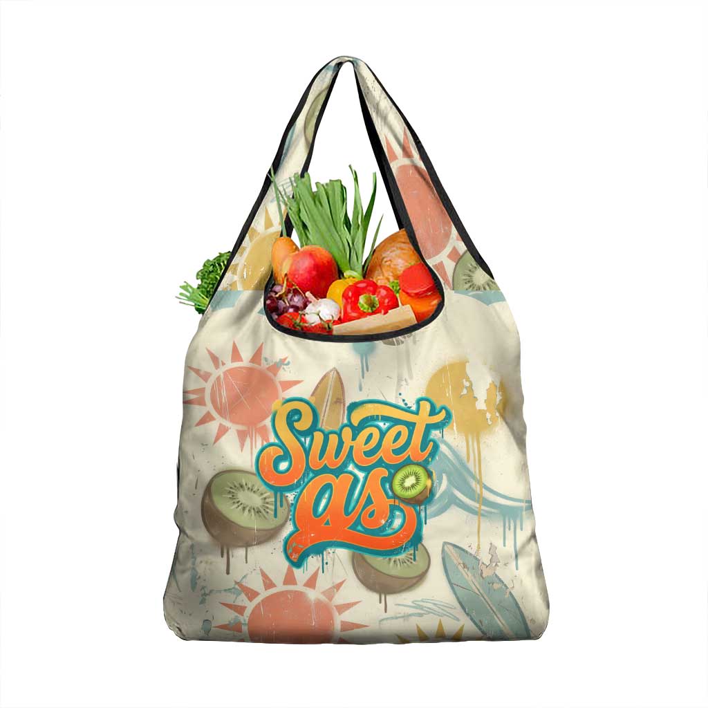 NZ Slang Sweet As Kiwi Shaka Sign Grocery Bag New Zealand Surfboards Sun and Tropical Beach Retro TS04 1-pack One Size Beige - Polynesian Pride