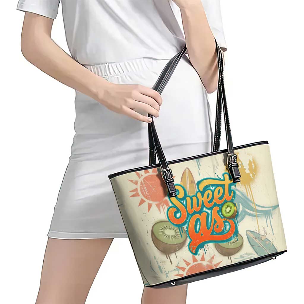 NZ Slang Sweet As Kiwi Shaka Sign Leather Tote Bag New Zealand Surfboards Sun and Tropical Beach Retro TS04 - Polynesian Pride