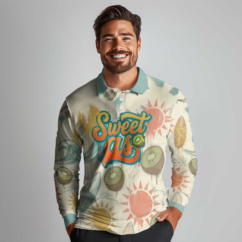 NZ Slang Sweet As Kiwi Shaka Sign Long Sleeve Polo Shirt New Zealand Surfboards Sun and Tropical Beach Retro TS04 - Polynesian Pride