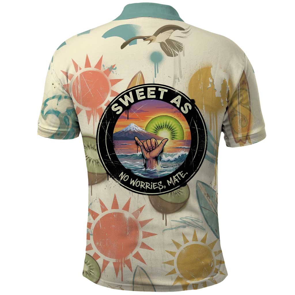 NZ Slang Sweet As Kiwi Shaka Sign Polo Shirt New Zealand Surfboards Sun and Tropical Beach Retro TS04 - Polynesian Pride