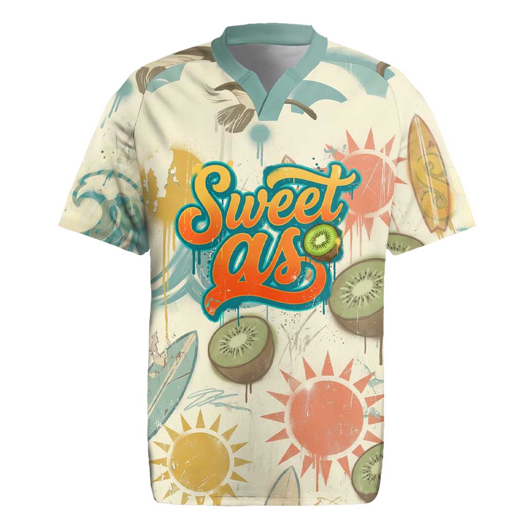 NZ Slang Sweet As Kiwi Shaka Sign Rugby Jersey New Zealand Surfboards Sun and Tropical Beach Retro TS04 Beige - Polynesian Pride