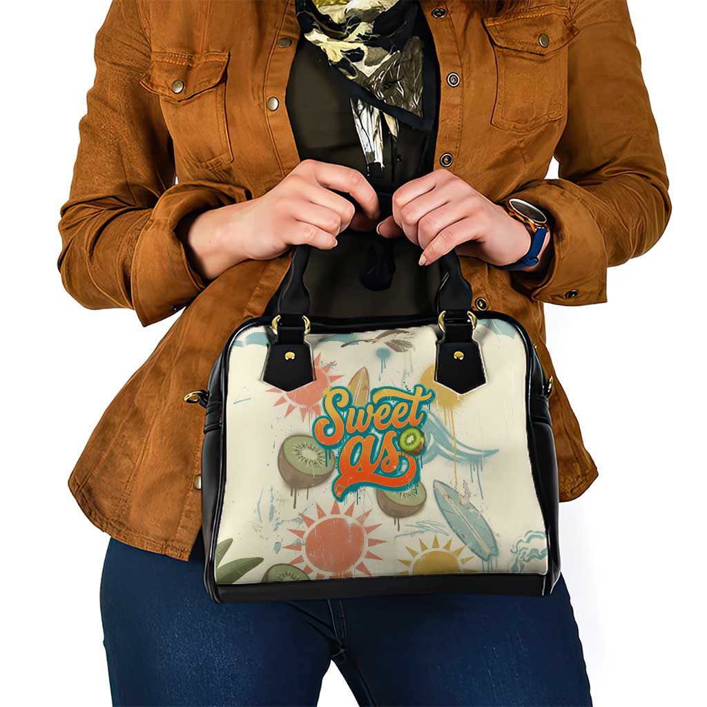 NZ Slang Sweet As Kiwi Shaka Sign Shoulder Handbag New Zealand Surfboards Sun and Tropical Beach Retro