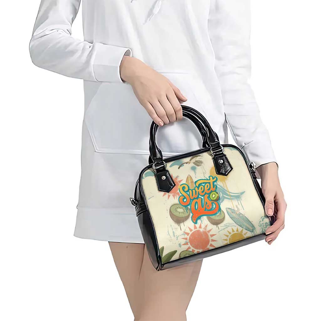 NZ Slang Sweet As Kiwi Shaka Sign Shoulder Handbag New Zealand Surfboards Sun and Tropical Beach Retro