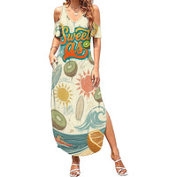NZ Slang Sweet As Kiwi Shaka Sign Summer Maxi Dress New Zealand Surfboards Sun and Tropical Beach Retro TS04 Women Beige - Polynesian Pride
