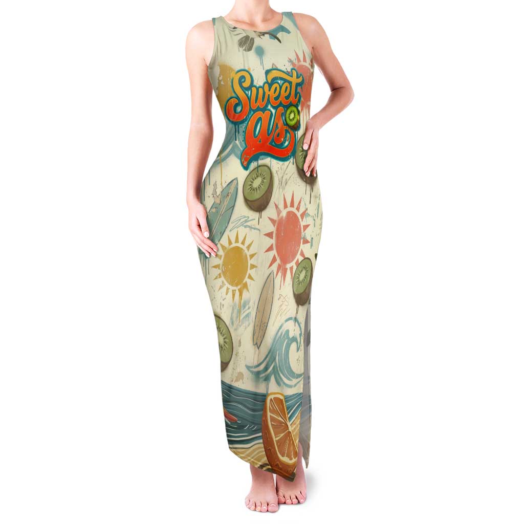 NZ Slang Sweet As Kiwi Shaka Sign Tank Maxi Dress New Zealand Surfboards Sun and Tropical Beach Retro TS04 Women Beige - Polynesian Pride