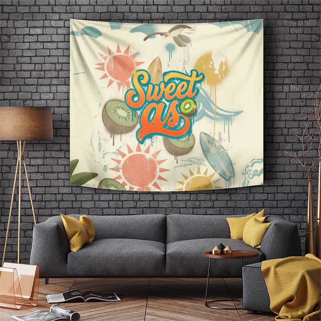 NZ Slang Sweet As Kiwi Shaka Sign Tapestry New Zealand Surfboards Sun and Tropical Beach Retro