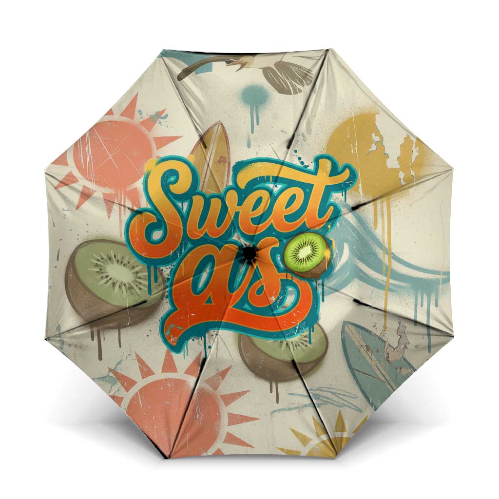 NZ Slang Sweet As Kiwi Shaka Sign Umbrella New Zealand Surfboards Sun and Tropical Beach Retro TS04 One Size Folded 11.42 inch Opened Diameter 37.4 inch Beige - Polynesian Pride