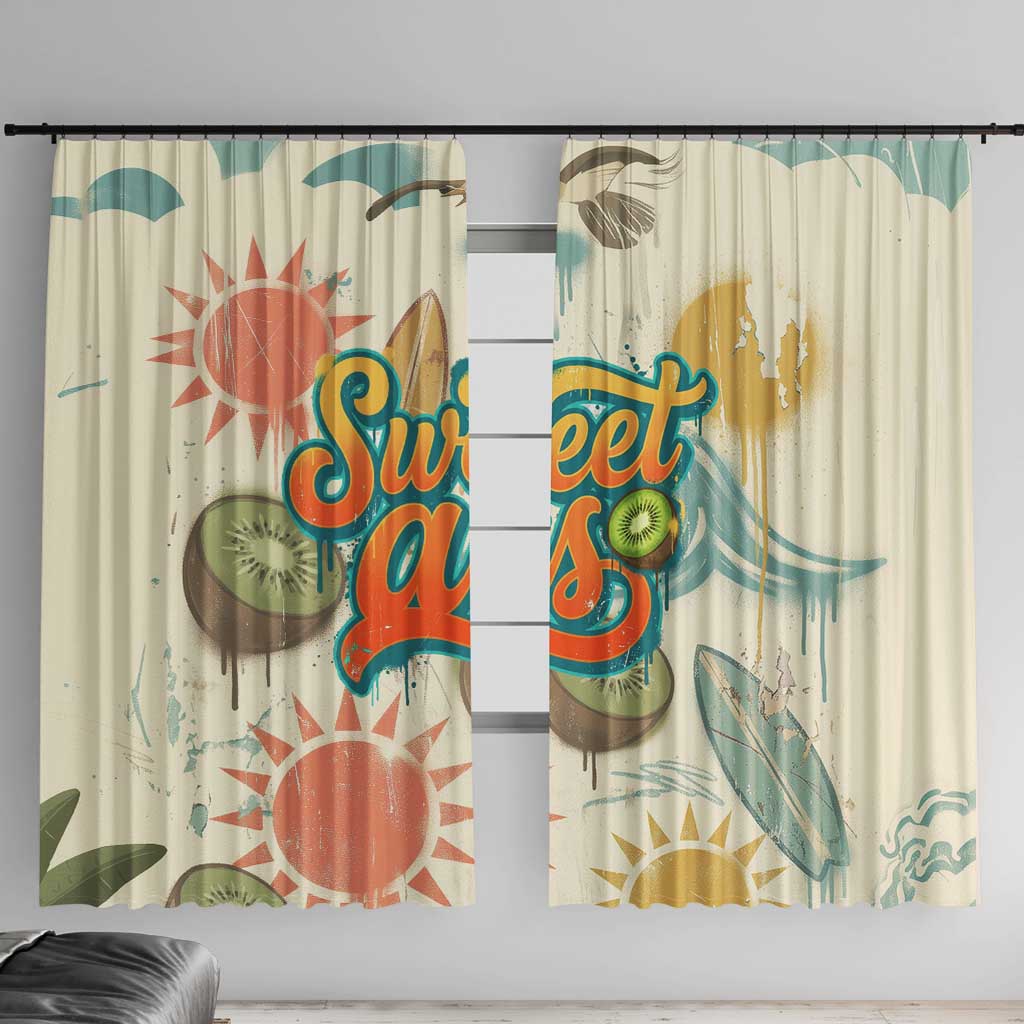 NZ Slang Sweet As Kiwi Shaka Sign Window Curtain New Zealand Surfboards Sun and Tropical Beach Retro